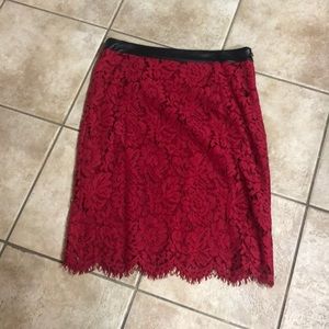 Red Lace Skirt with Vegan Leather Band